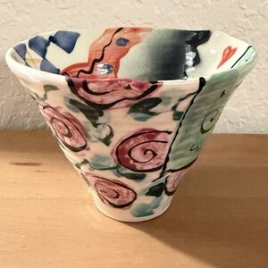 Caroline Koons Pottery Bowl Signed Cat Lady Gift 90s Handmade Mother's Day Wacky